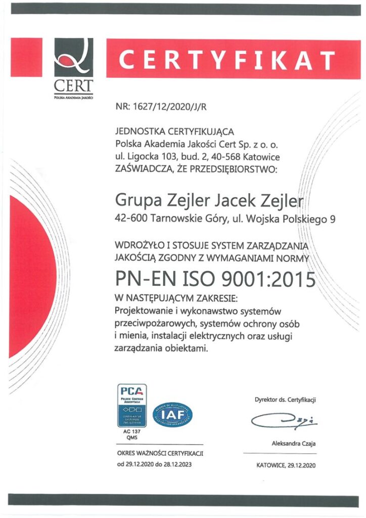 Certyfikat ISO 2015